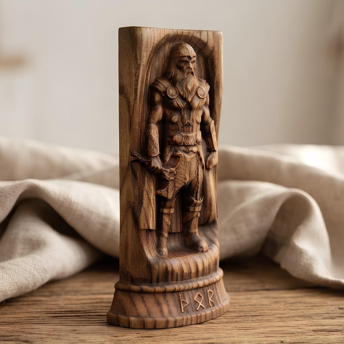 Viking Thor's Hammer Home Decor - Thor Wooden Idol, Thunder God Figurine, Norse Pagan Altar Decor