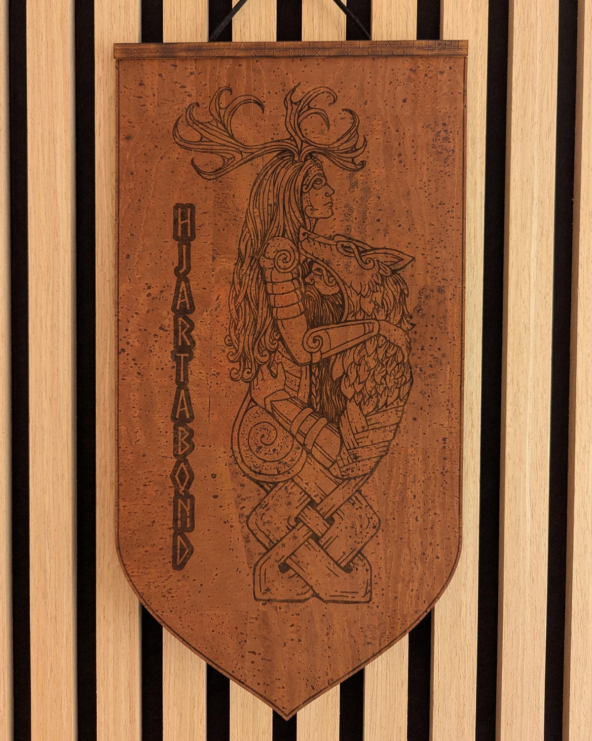 Viking Valknut Home Decor - Viking Code Valknut Wall Art. Engraved Eco Friendly Cork Leather