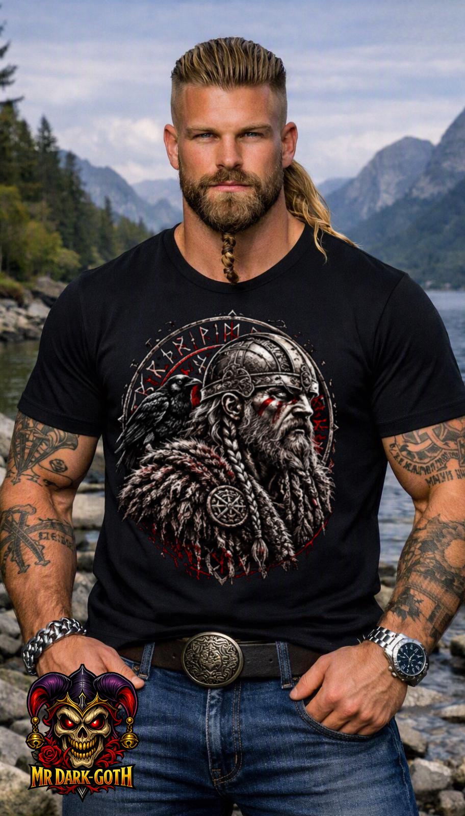 Viking Raven T-Shirt - Viking Warrior Shirt, Norse Raven Helmet, Warriors Knot- Norse Warrior T