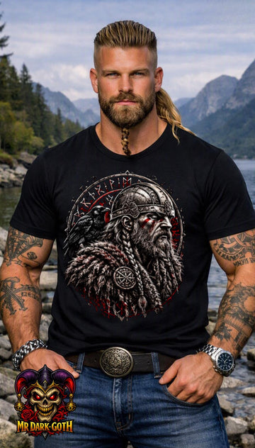 Viking Raven T-Shirt - Viking Warrior Shirt, Norse Raven Helmet, Warriors Knot- Norse Warrior T