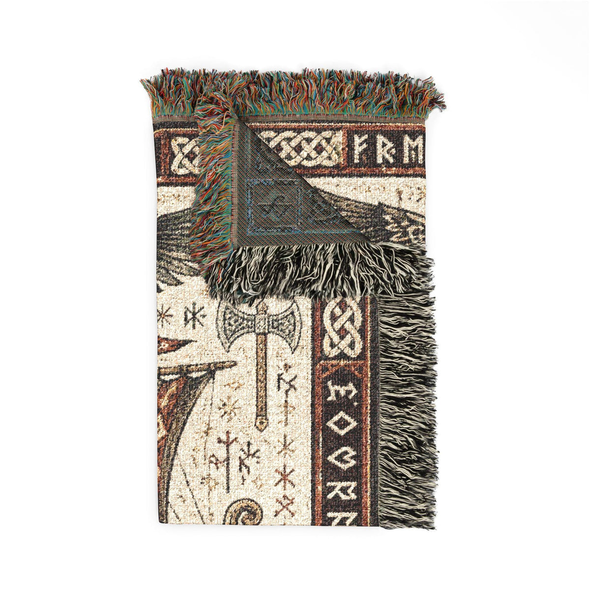 Viking Thor's Hammer Blanket - Viking Longship Woven Blanket, Medieval Norse Mythology Tapestry