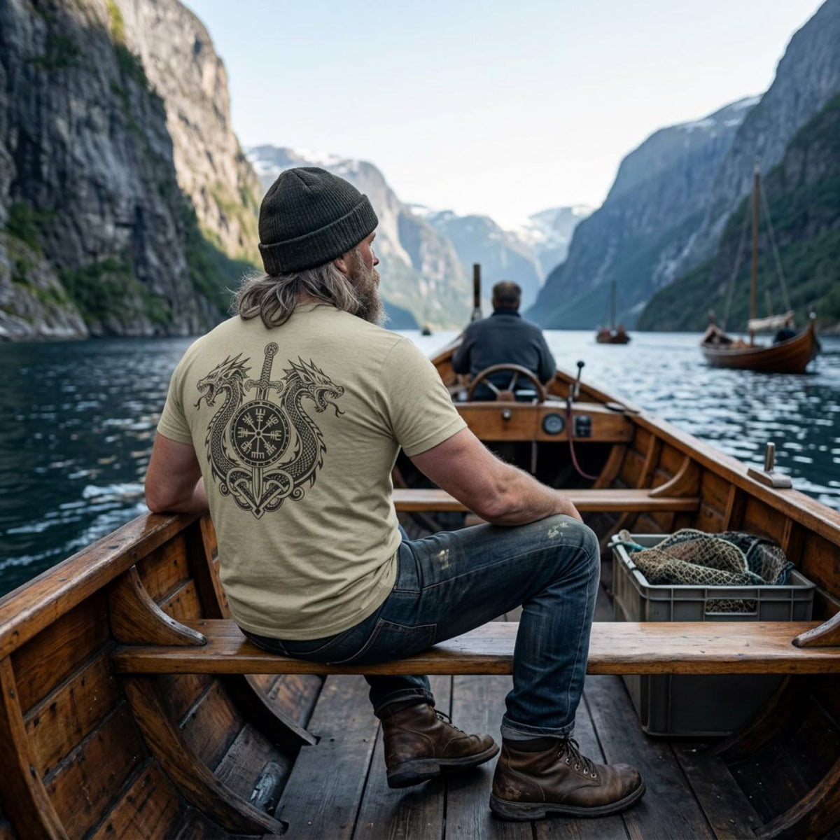 Viking T-Shirt - Dragon Vegisir Norse Mythology Viking T-shirt for Men Compass Graphic Tee Design