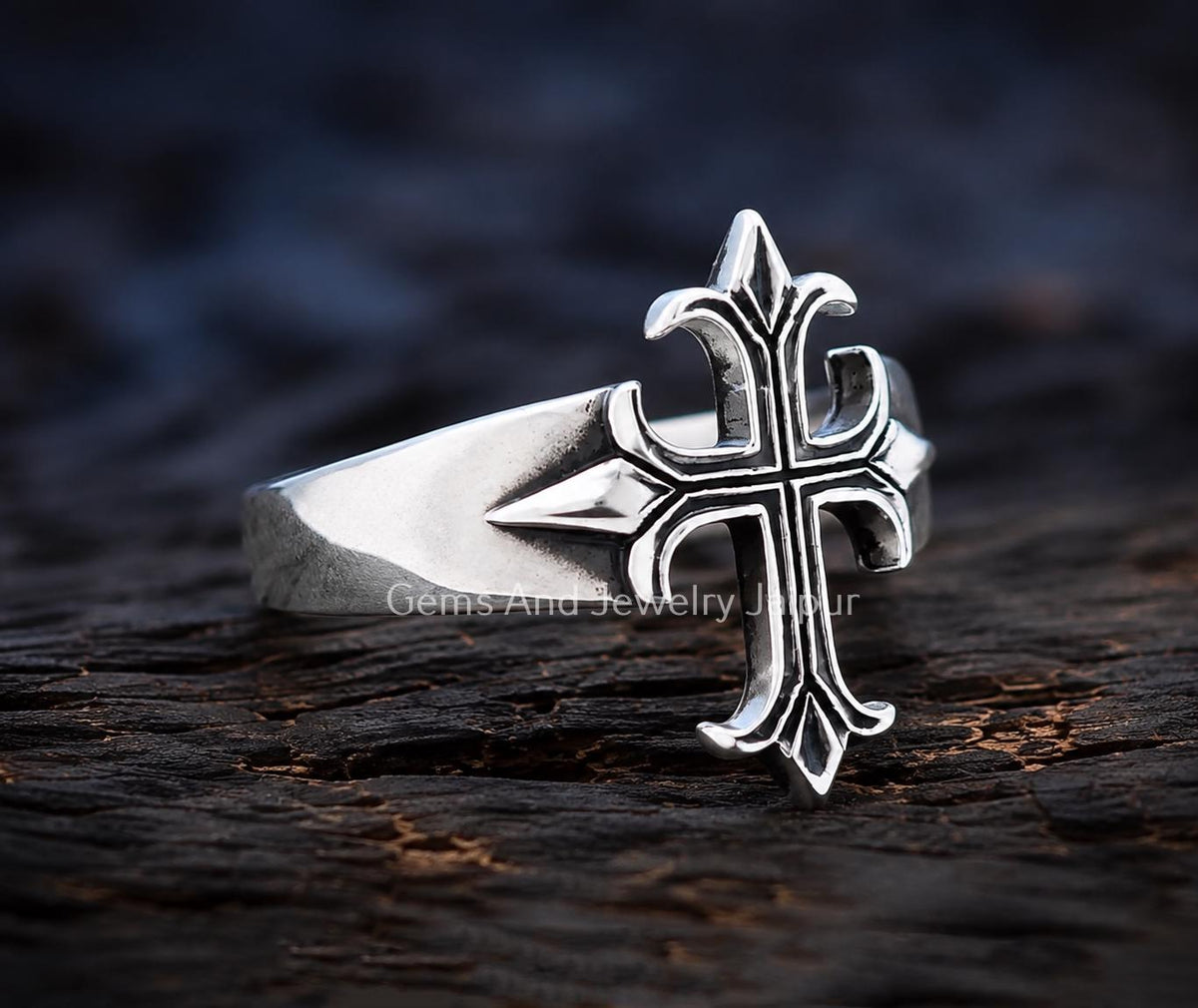 Viking Ring - Sterling Silver Gothic Cross Ring, Fleur De Lis Cross Ring, Medieval Cross Statement