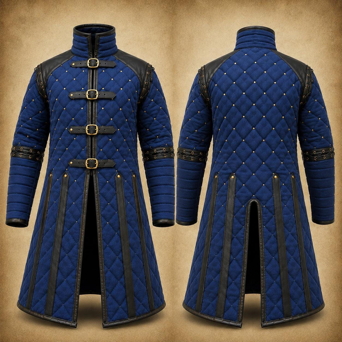 Viking Costume & LARP - Medieval Viking Gambeson with Leather Reinforcement for Ren Faire