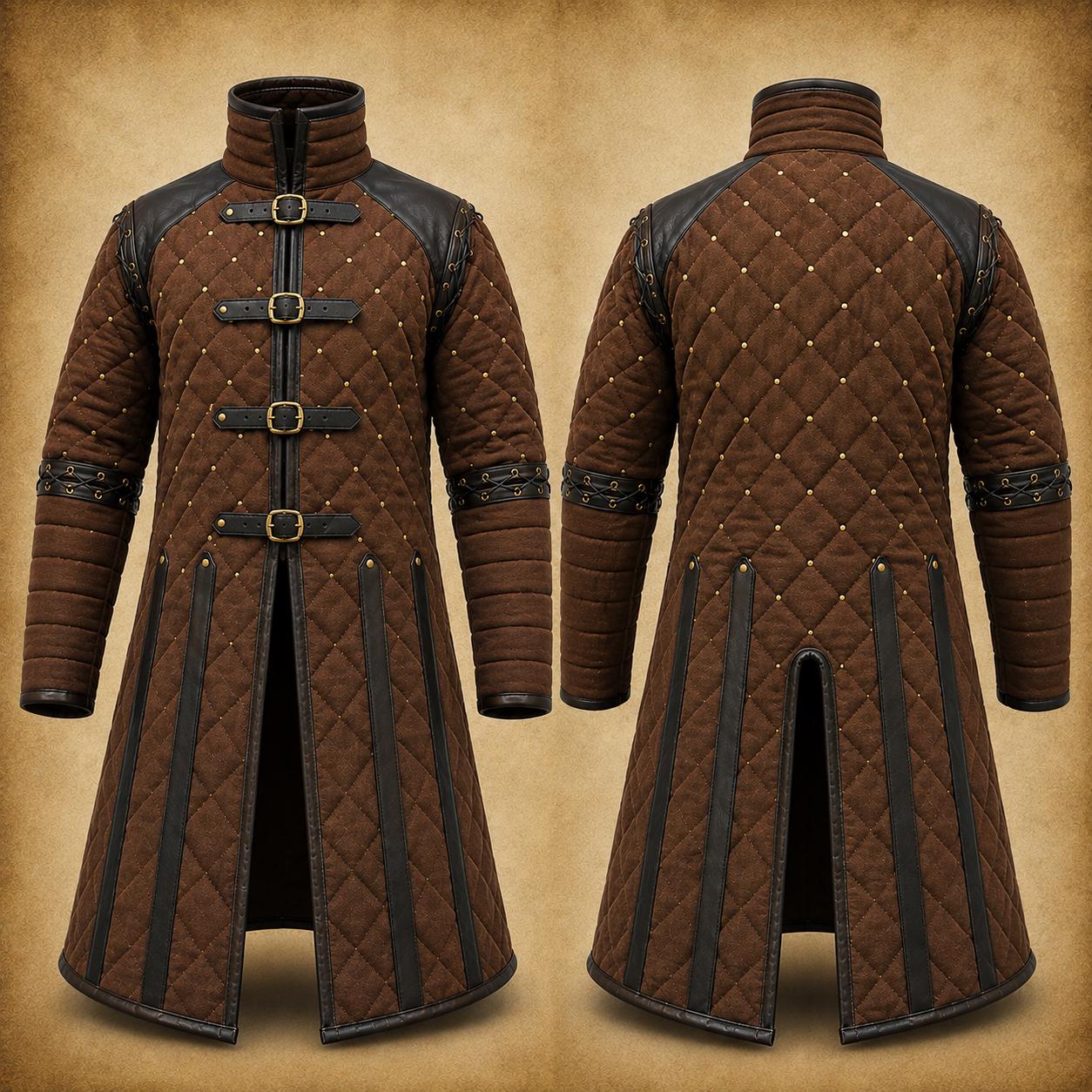 Viking Costume & LARP - Medieval Viking Gambeson with Leather Reinforcement for Ren Faire