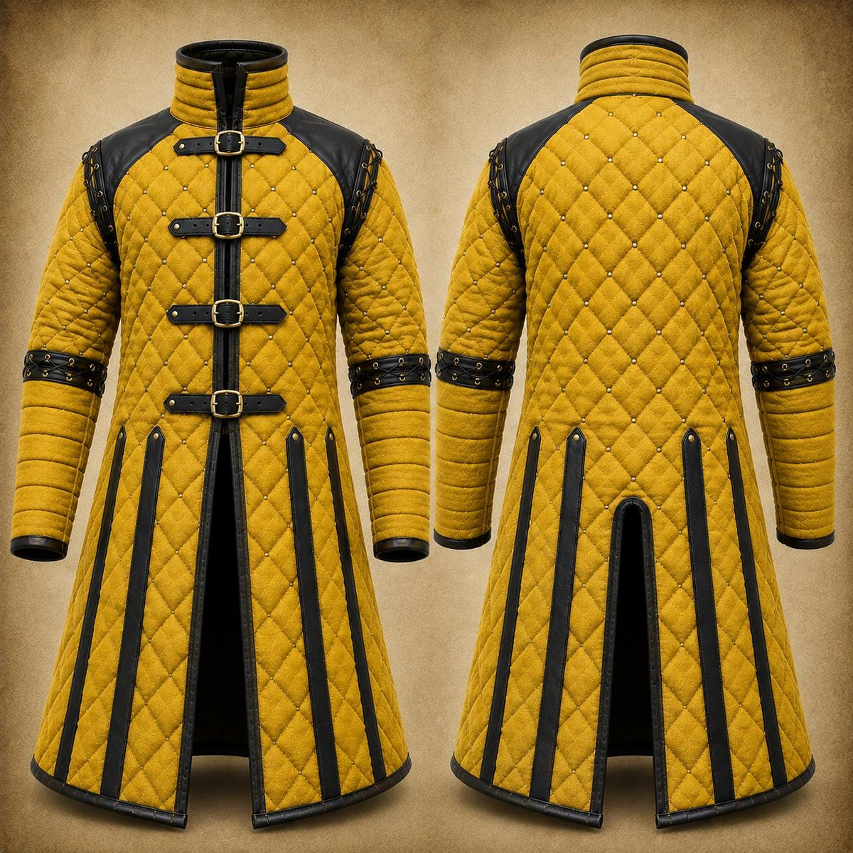 Viking Costume & LARP - Medieval Viking Gambeson with Leather Reinforcement for Ren Faire