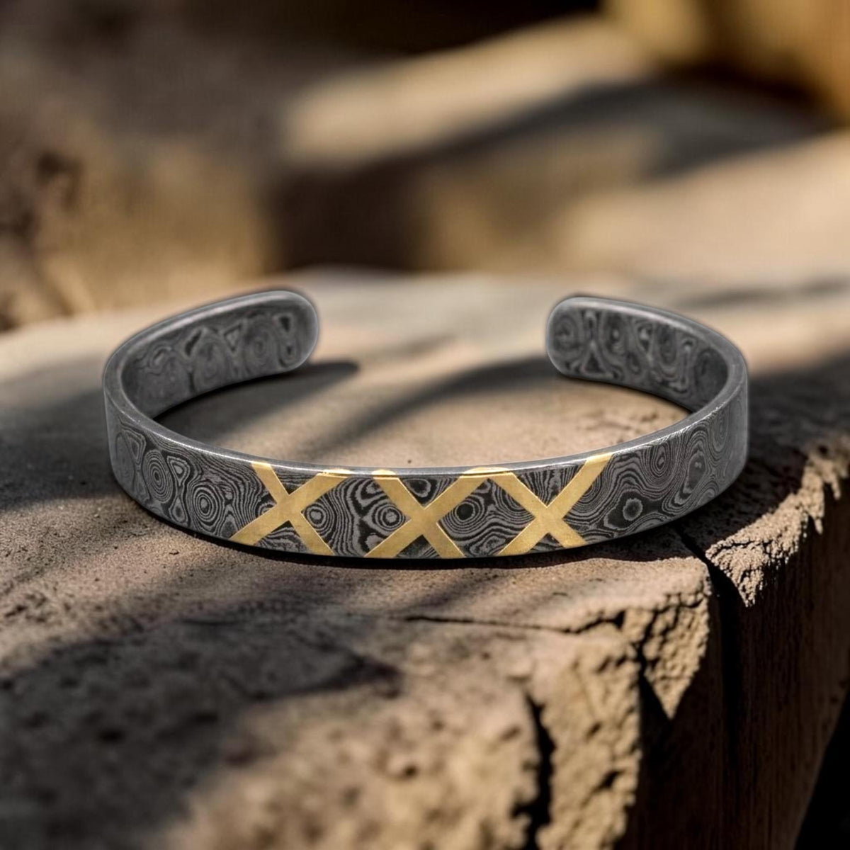 Viking Bracelet - Hand Forged Damascus Steel Cuff Bracelet with Copper Inlay Viking Bangle, Modern