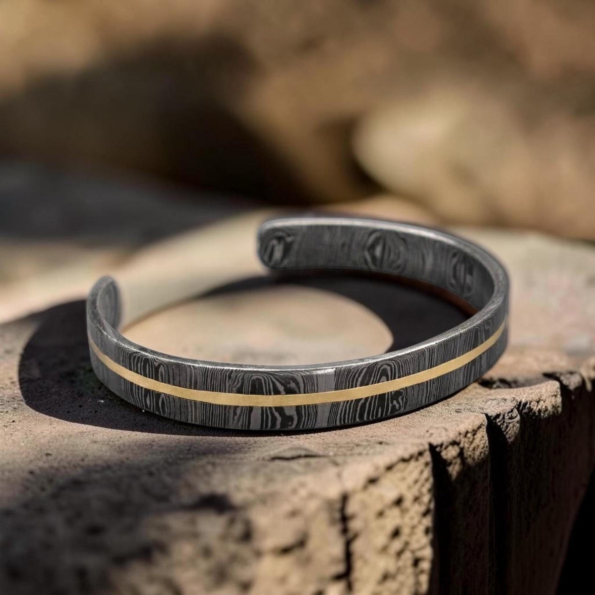 Viking Bracelet - Hand Forged Damascus Steel Cuff Bracelet with Copper Inlay Viking Bangle, Modern