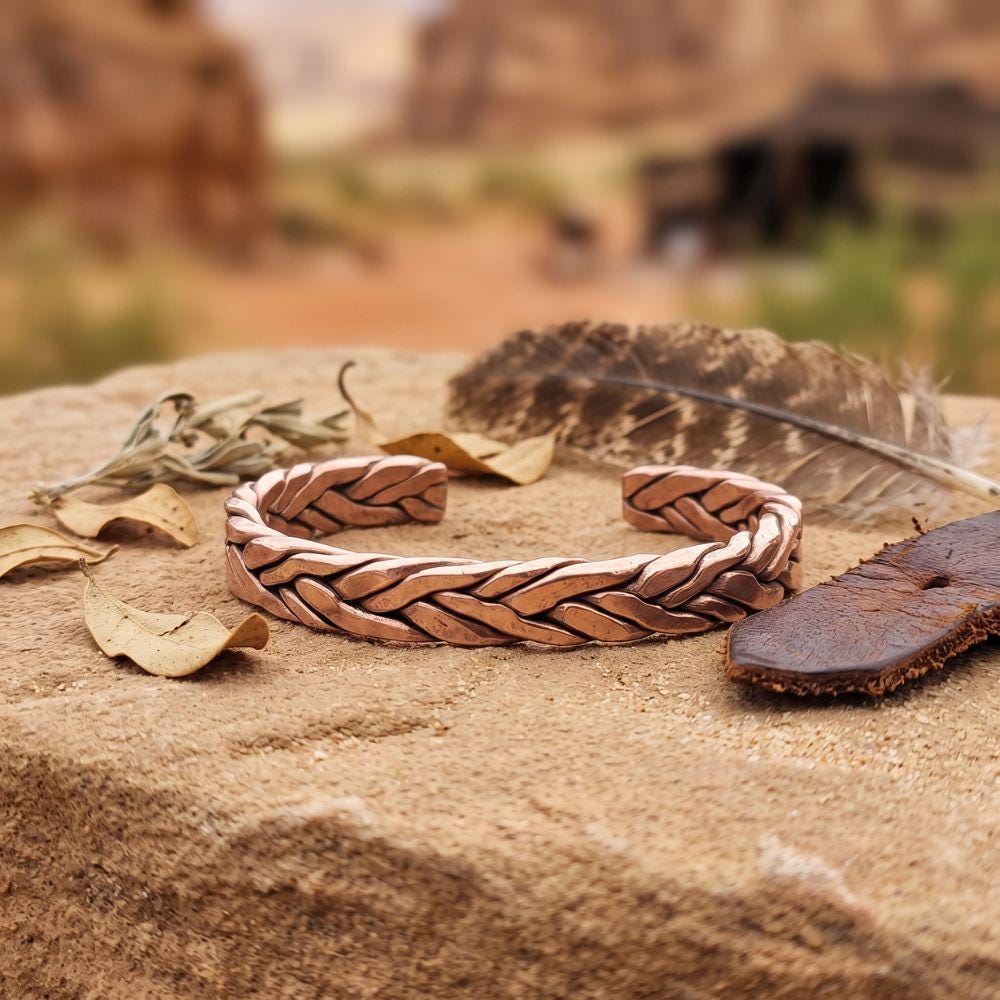 Viking Bracelet - Solace, Handforged Oxidized Copper Bracelet for Men, braided Viking Cuff Bangle
