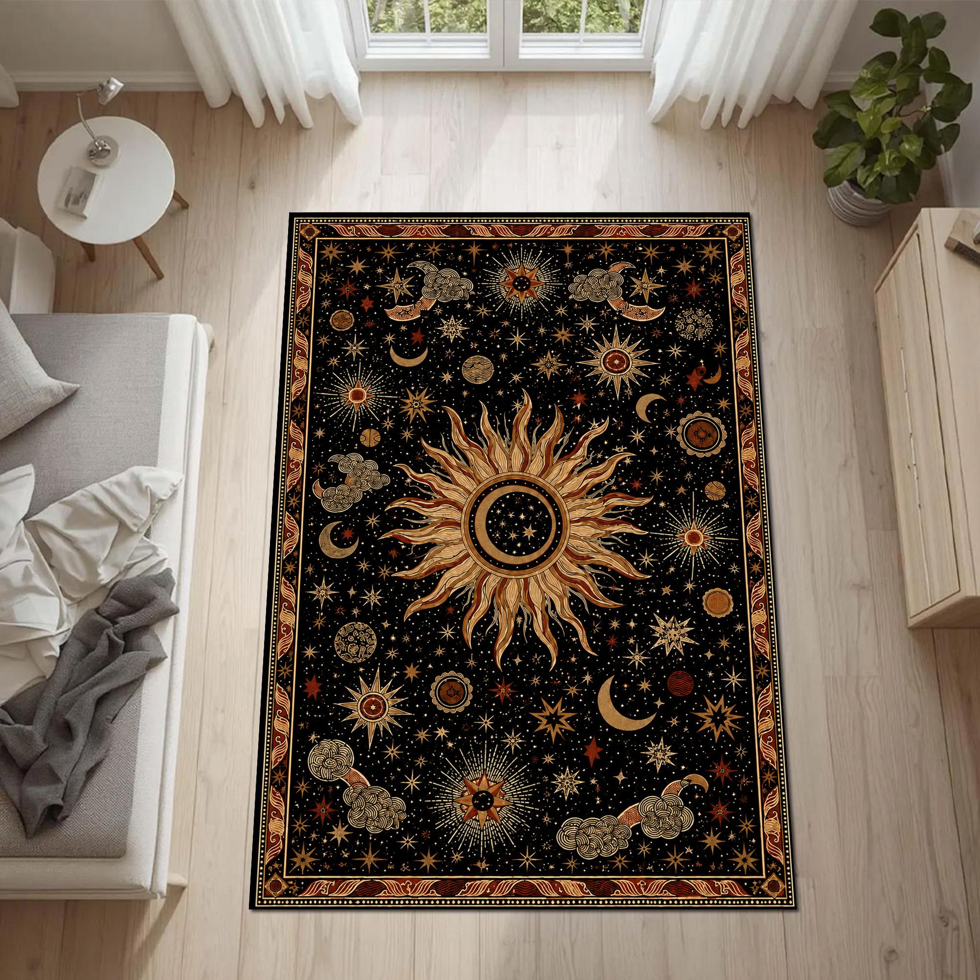 Viking Odin Rug - Viking Round Rug, Norse Mythology Area Rug, Runic Circle Floor Mat, Horn of Odin