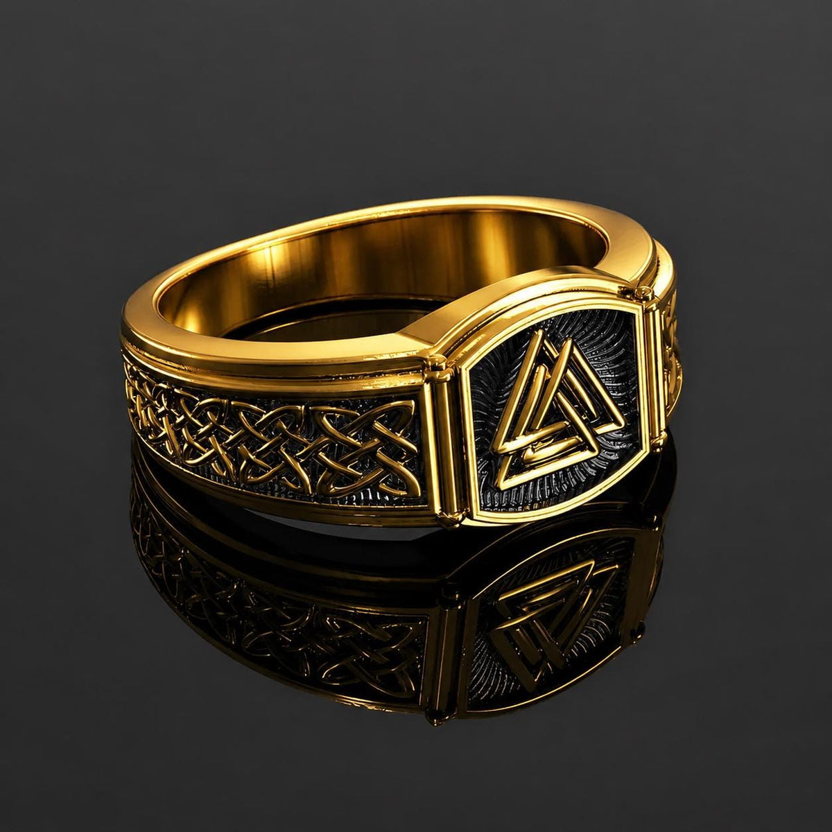 Viking Odin Ring - Vegvisir Viking Signet Ring, Norse Rune Protection Ring, 316L Stainless Steel