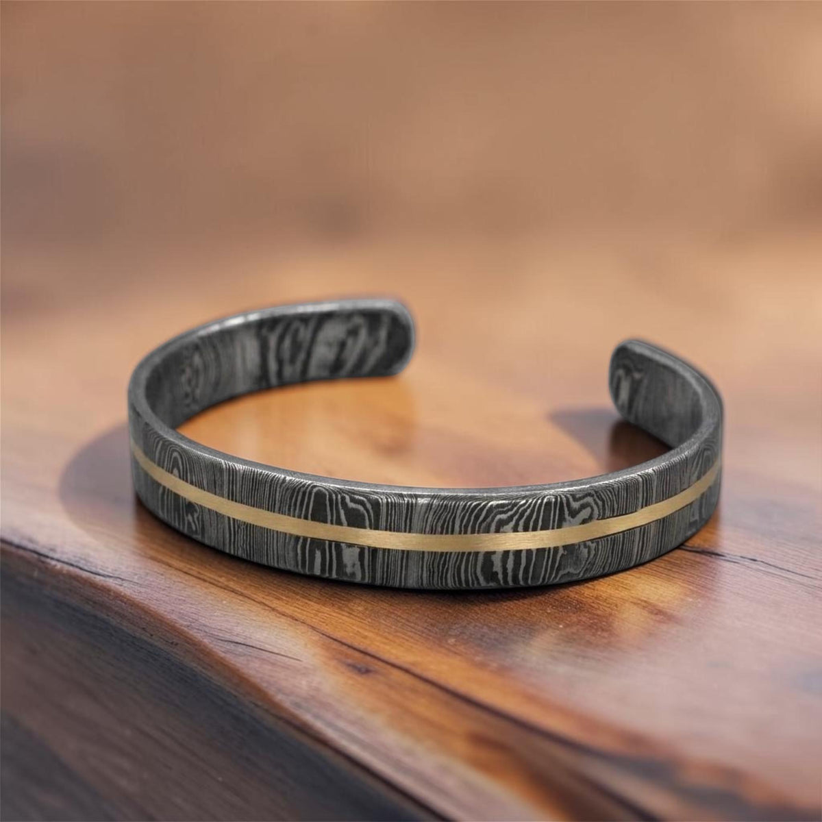 Viking Bracelet - Hand Forged Damascus Steel Cuff Bracelet with Copper Inlay Viking Bangle, Modern
