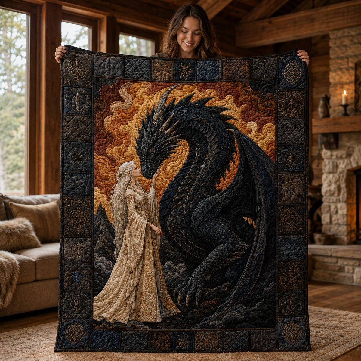 Viking Blanket - Scandinavian Aesthetic Viking Dragon Sherpa/Velvet Blanket - Unique Gift for