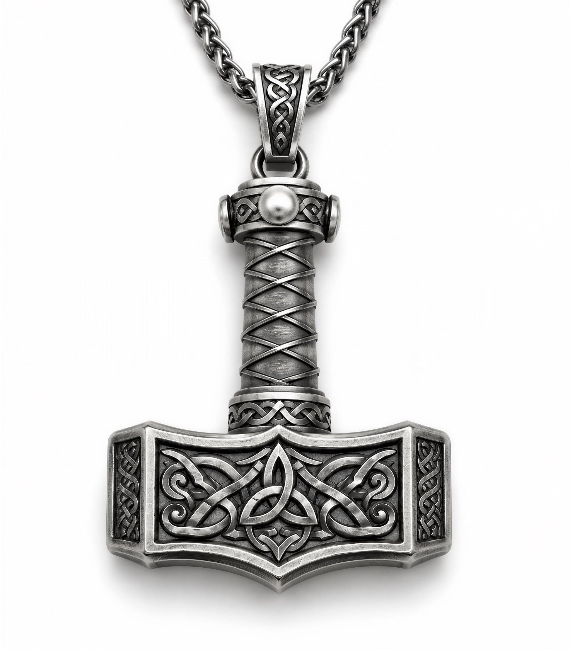 Viking Thor's Hammer Necklace - Gold Mjolnir Necklace with Wolf Heads, Viking Thor Hammer Pendant