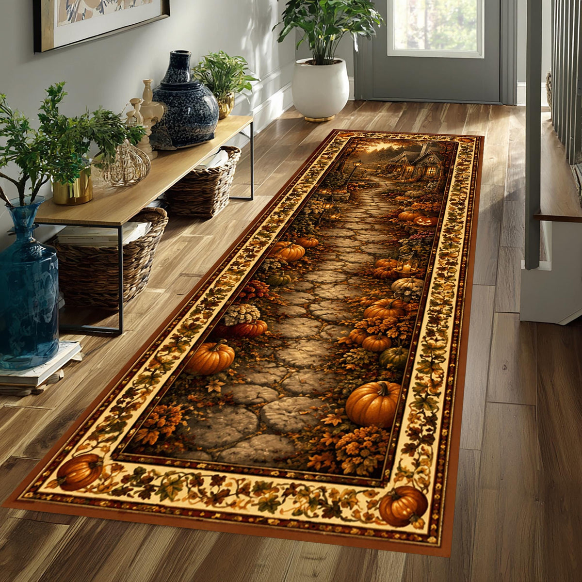 Viking Raven Rug - Viking Ship Rug: Norse Longship Carpet, Blue Ocean Waves, Celtic Raven Dragon
