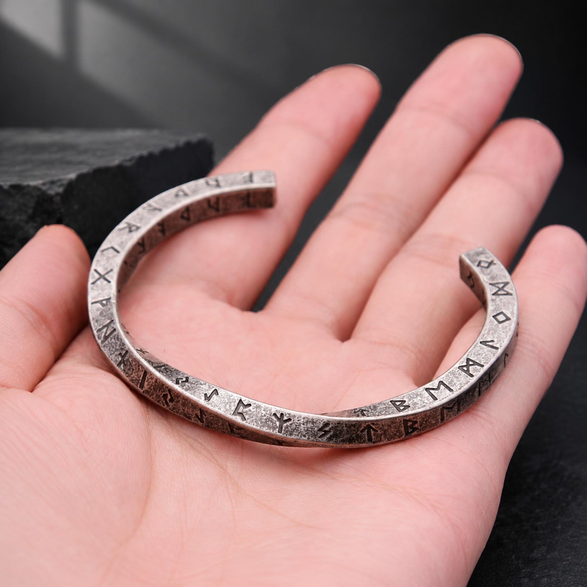 Viking Rune Bracelet, Stainless Steel Norse Cuff, Adjustable Nordic Bangle, Pagan Jewelry Gift for