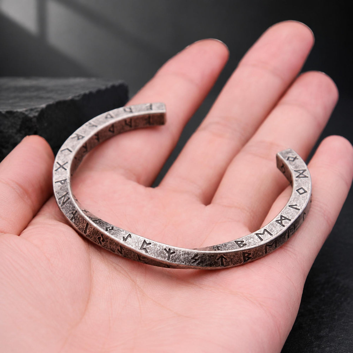 Viking Rune Bracelet, Stainless Steel Norse Cuff, Adjustable Nordic Bangle, Pagan Jewelry Gift for