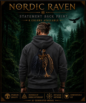 Viking Raven Hoodie - Gothic Raven Hoodie, Raven Skeleton Hoodie, Viking Raven Hoodie, Norse Raven