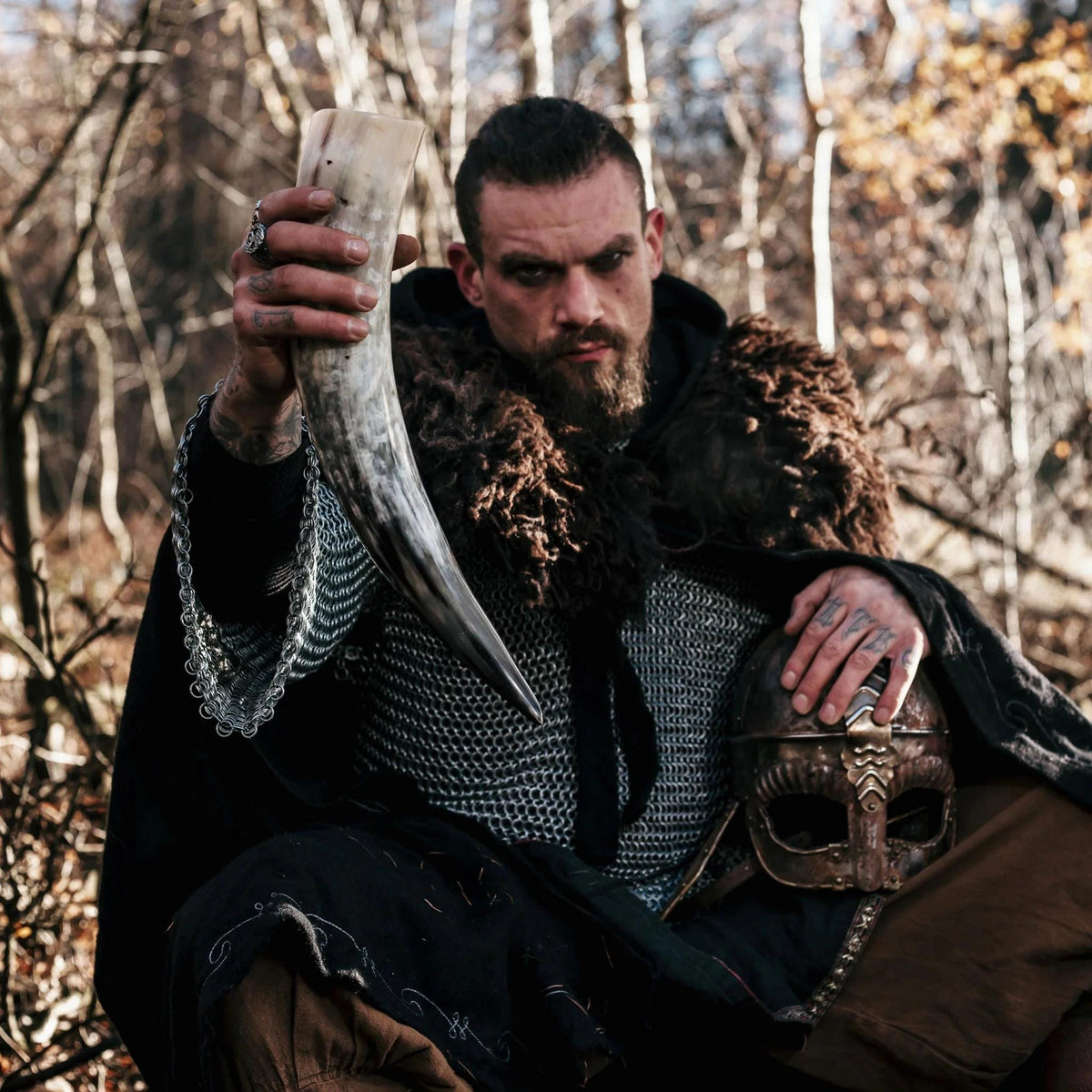 Viking Mug - Viking Drinking Horn with Fitted Stand & Genuine Leather Belt Holster - Multiple Sizes