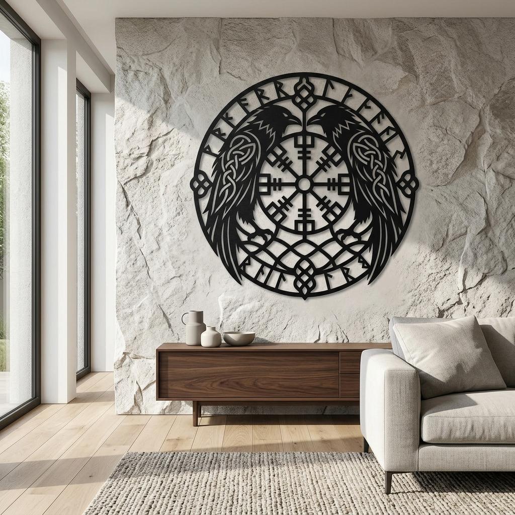 Viking Raven Rug - Viking Norse Mythology Rug, Raven Tree of Life, Nordic Ship Design, Celtic Knot