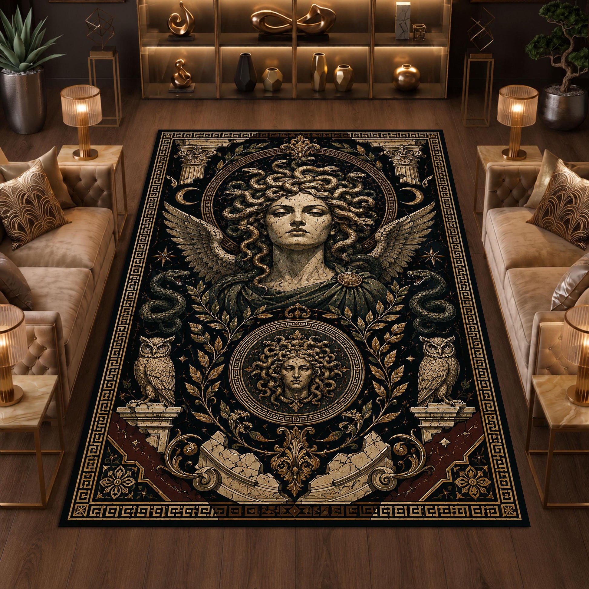 Viking Vegvisir Compass Rug - Round Viking Vegvisir Rug, Norse Compass Area Rug, Celtic Knot Nordic