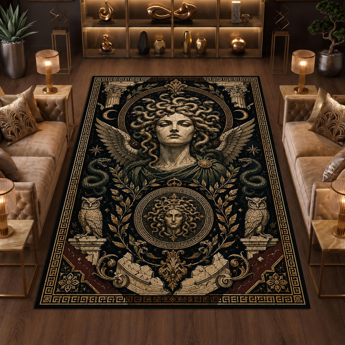 Viking Vegvisir Compass Rug - Round Viking Vegvisir Rug, Norse Compass Area Rug, Celtic Knot Nordic