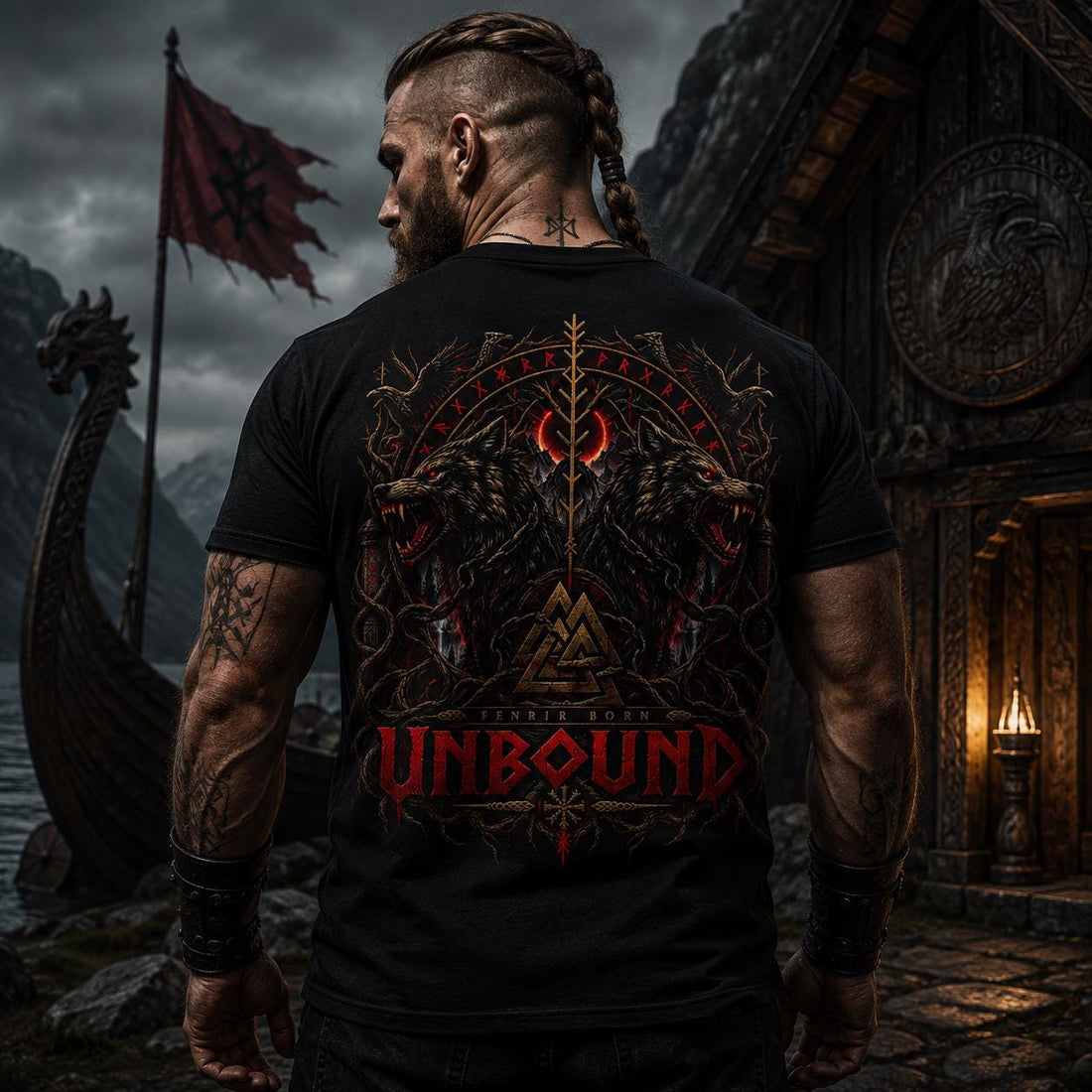 Viking Wolf T-Shirt - Fenrir Unbound Viking Shirt, Norse Wolf T-Shirt, Nordic Mythology Tee