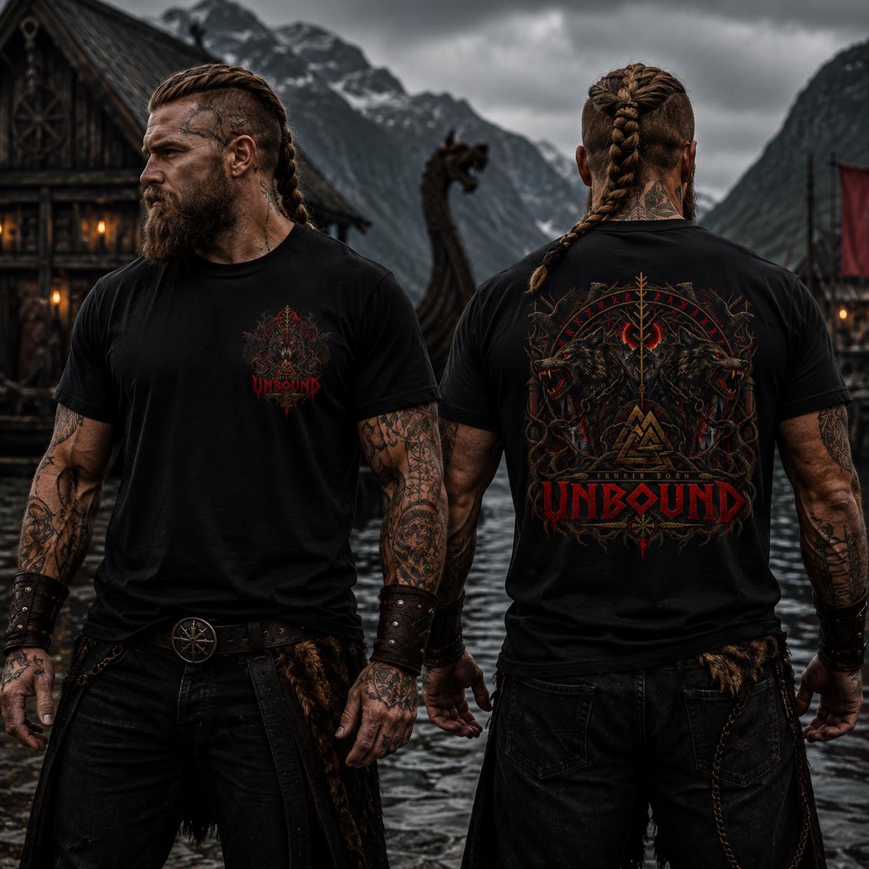 Viking Wolf T-Shirt - Fenrir Unbound Viking Shirt, Norse Wolf T-Shirt, Nordic Mythology Tee