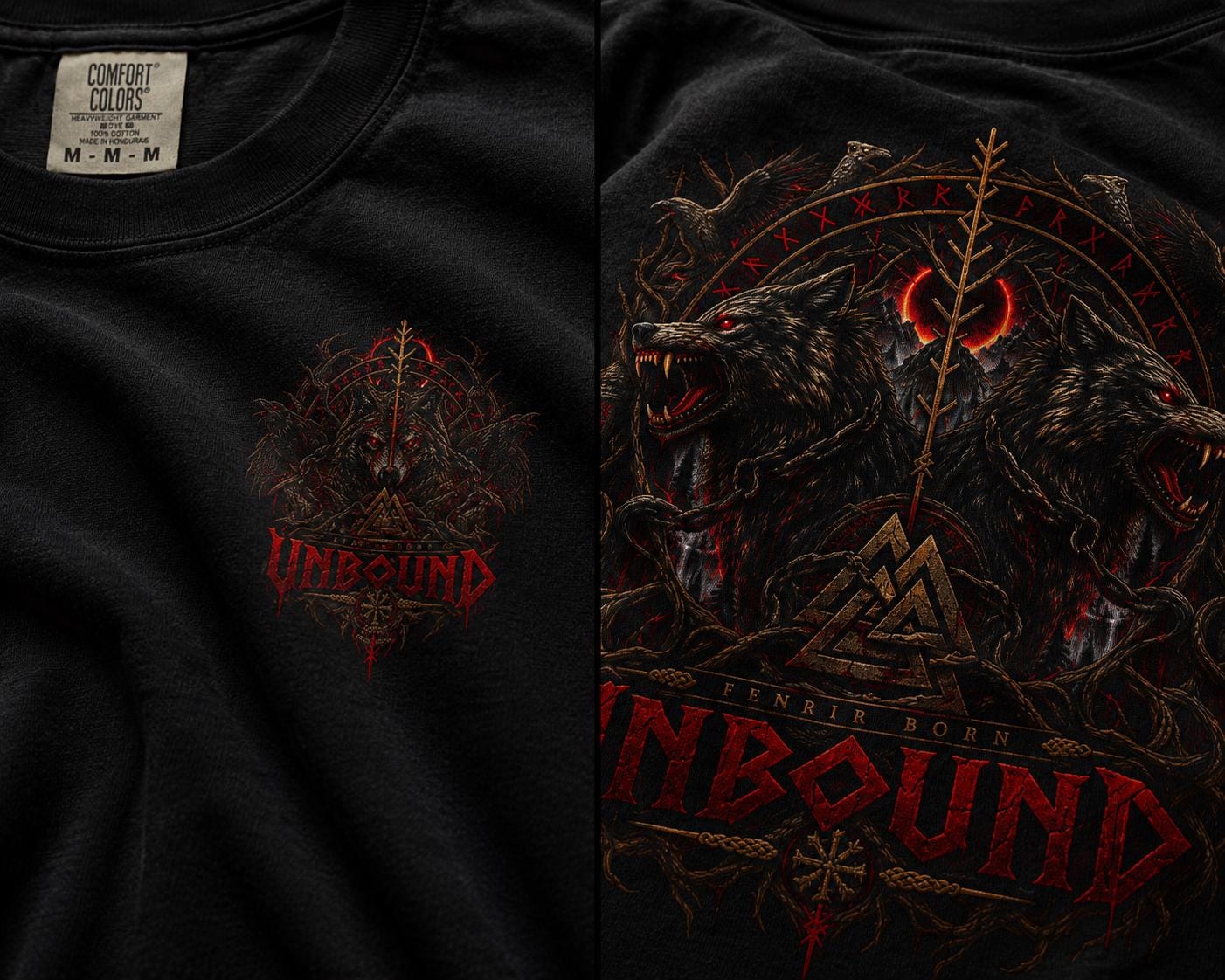 Viking Wolf T-Shirt - Fenrir Unbound Viking Shirt, Norse Wolf T-Shirt, Nordic Mythology Tee