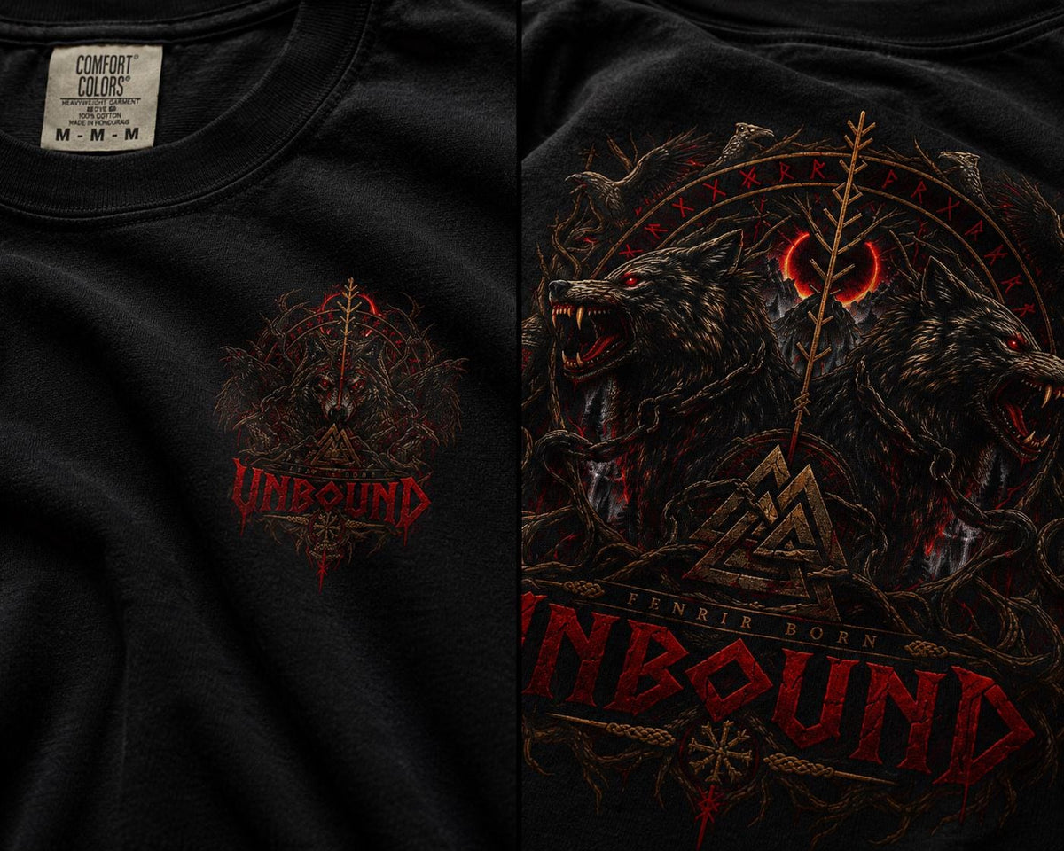 Viking Wolf T-Shirt - Fenrir Unbound Viking Shirt, Norse Wolf T-Shirt, Nordic Mythology Tee