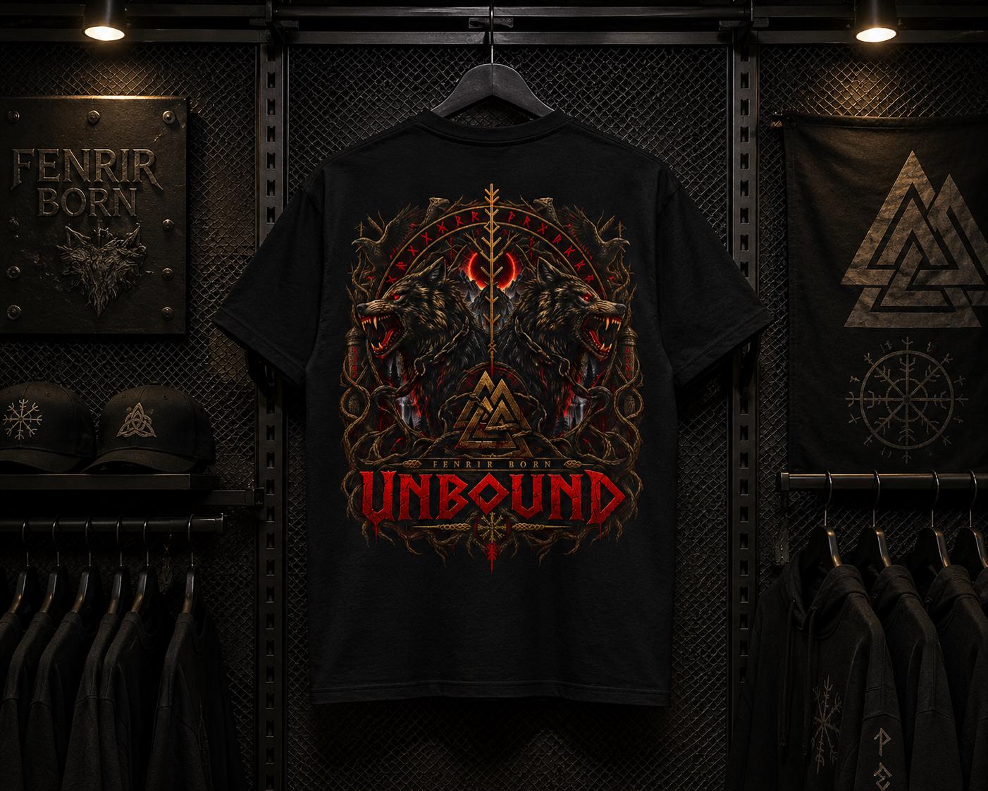 Viking Wolf T-Shirt - Fenrir Unbound Viking Shirt, Norse Wolf T-Shirt, Nordic Mythology Tee