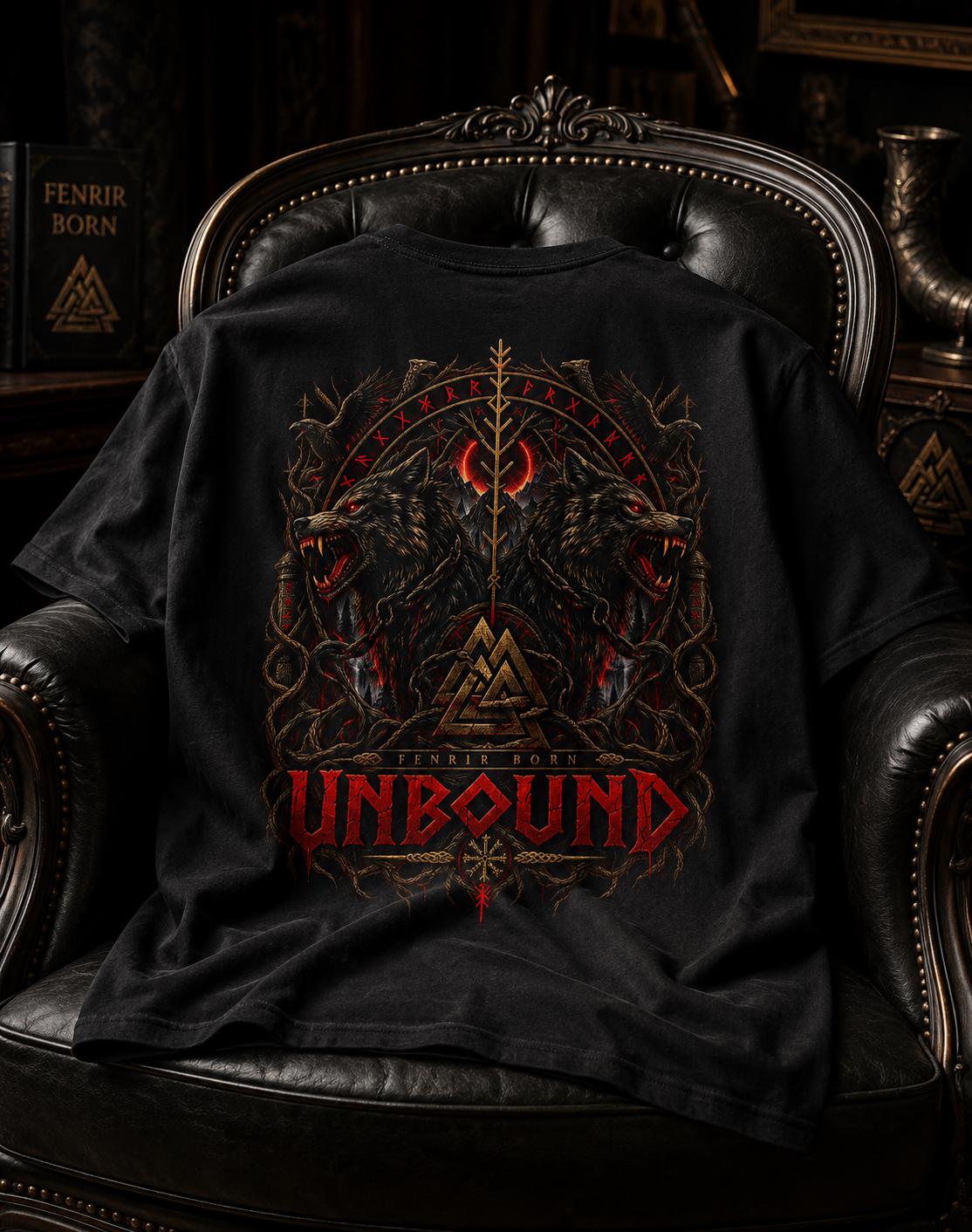 Viking Wolf T-Shirt - Fenrir Unbound Viking Shirt, Norse Wolf T-Shirt, Nordic Mythology Tee