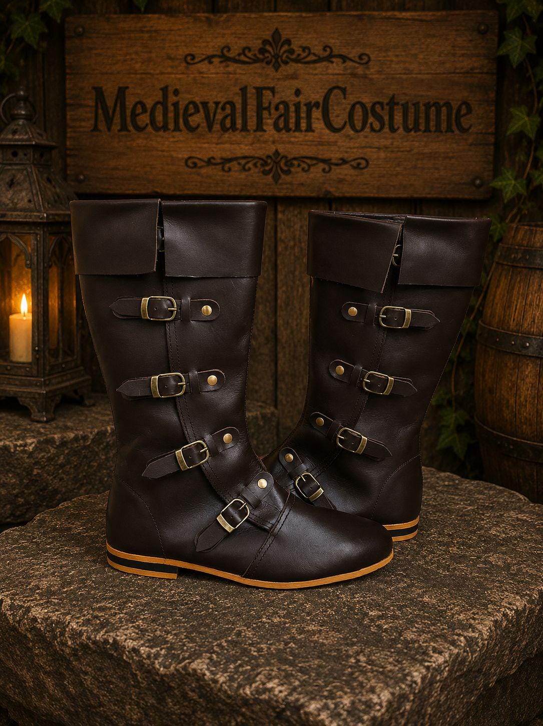 Viking Boots - Medieval Knee High Leather Boots – Renaissance Boots, LARP Footwear, Viking Boots