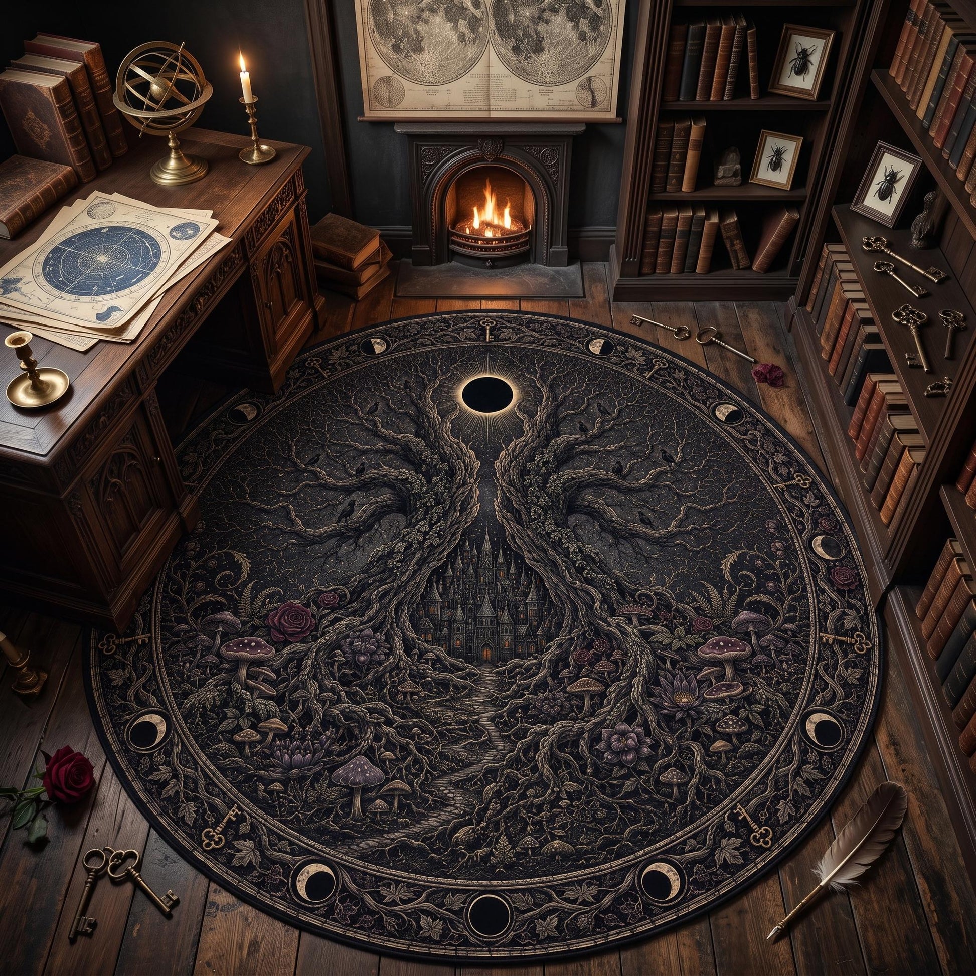 Viking Raven Rug - Viking Tree of Life Rug: Norse Raven & Nordic Decor