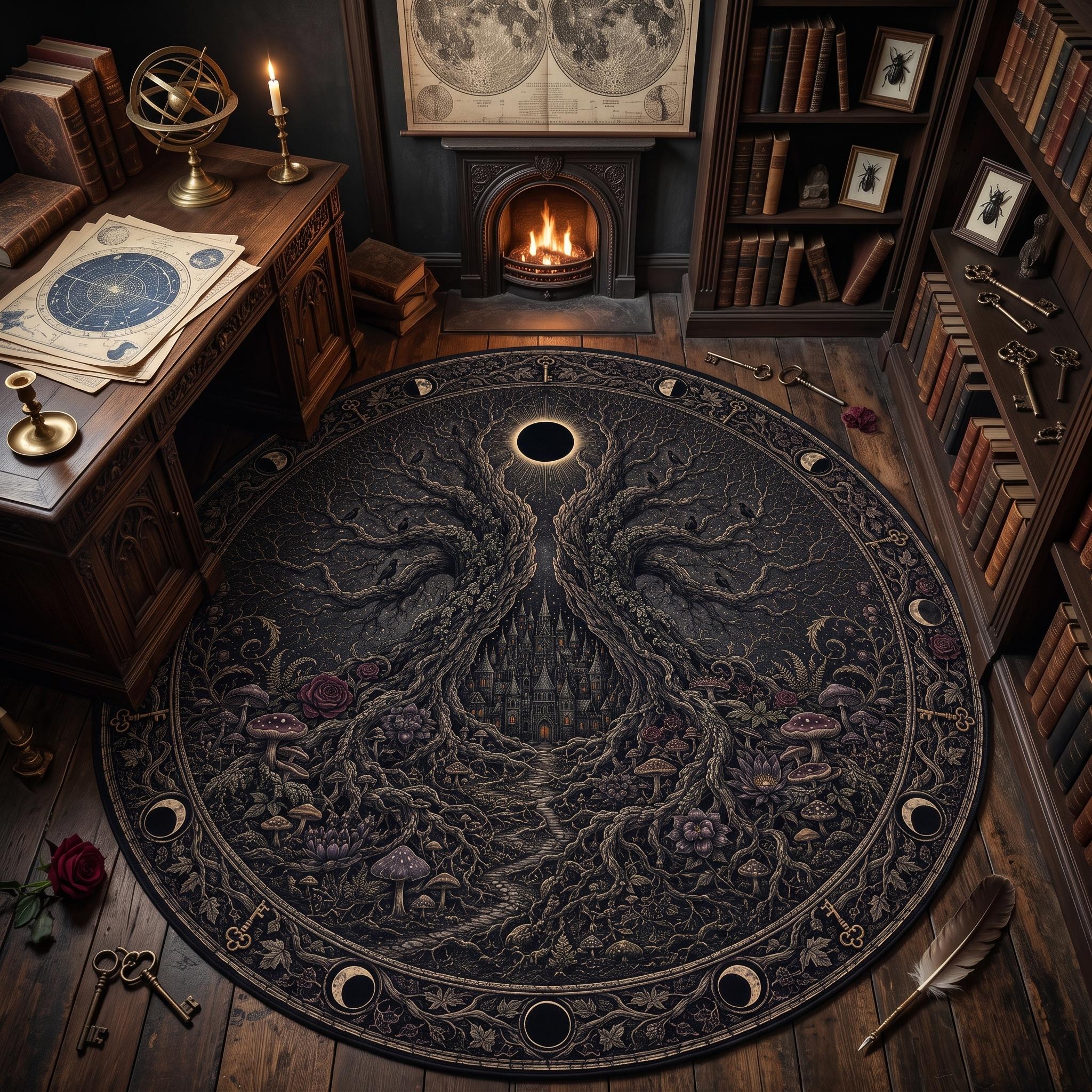 Viking Raven Rug - Viking Tree of Life Rug: Norse Raven & Nordic Decor