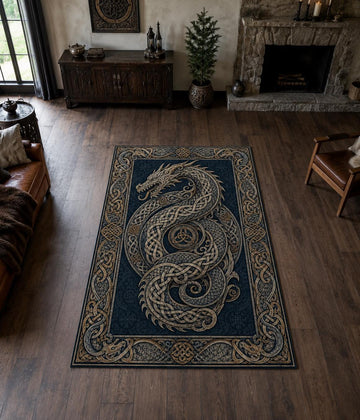 Viking Rug - Viking Dragon Knotwork Rug, Norse Mythology, Celtic Serpent Warrior (40x60cm)