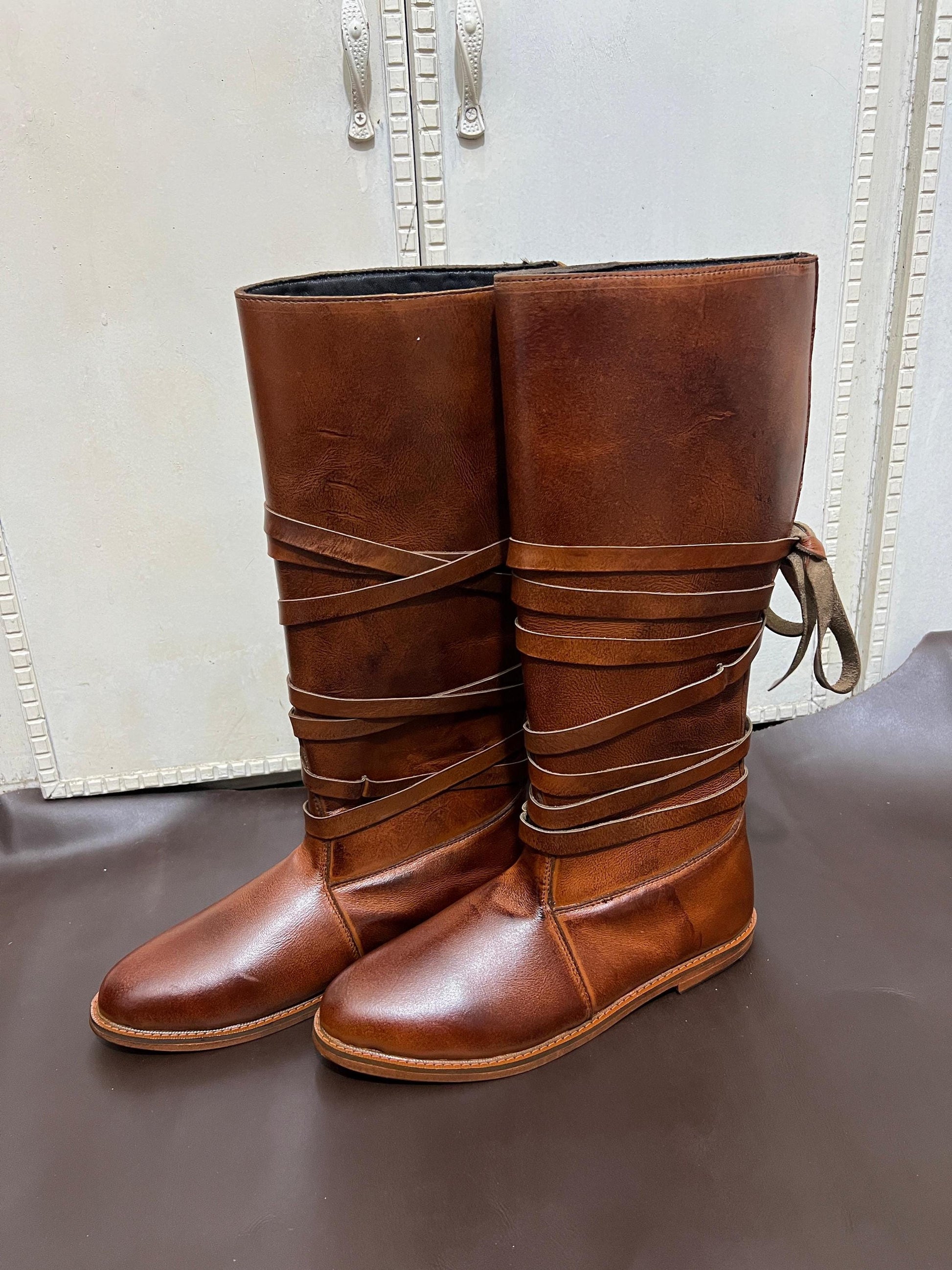 Viking Boots - Handmade Viking Oseberg Leather Boots, Brown Norse Medieval Faire Shoes, LARP Costume