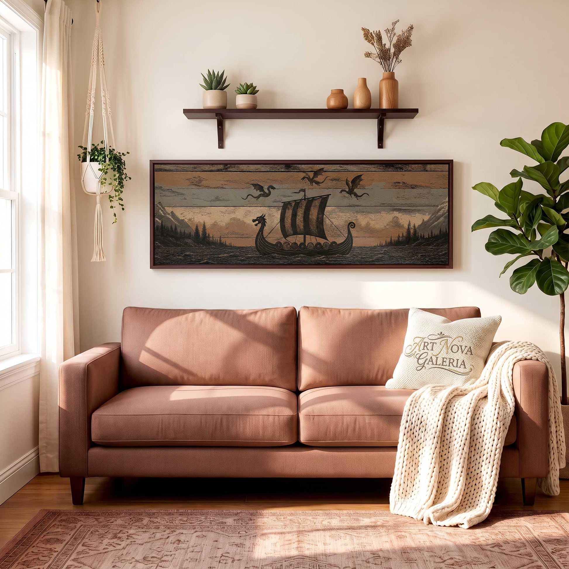 Viking Longship Home Decor - Panoramic Wall Art Viking Longship Canvas - Scandinavian Decor Norse
