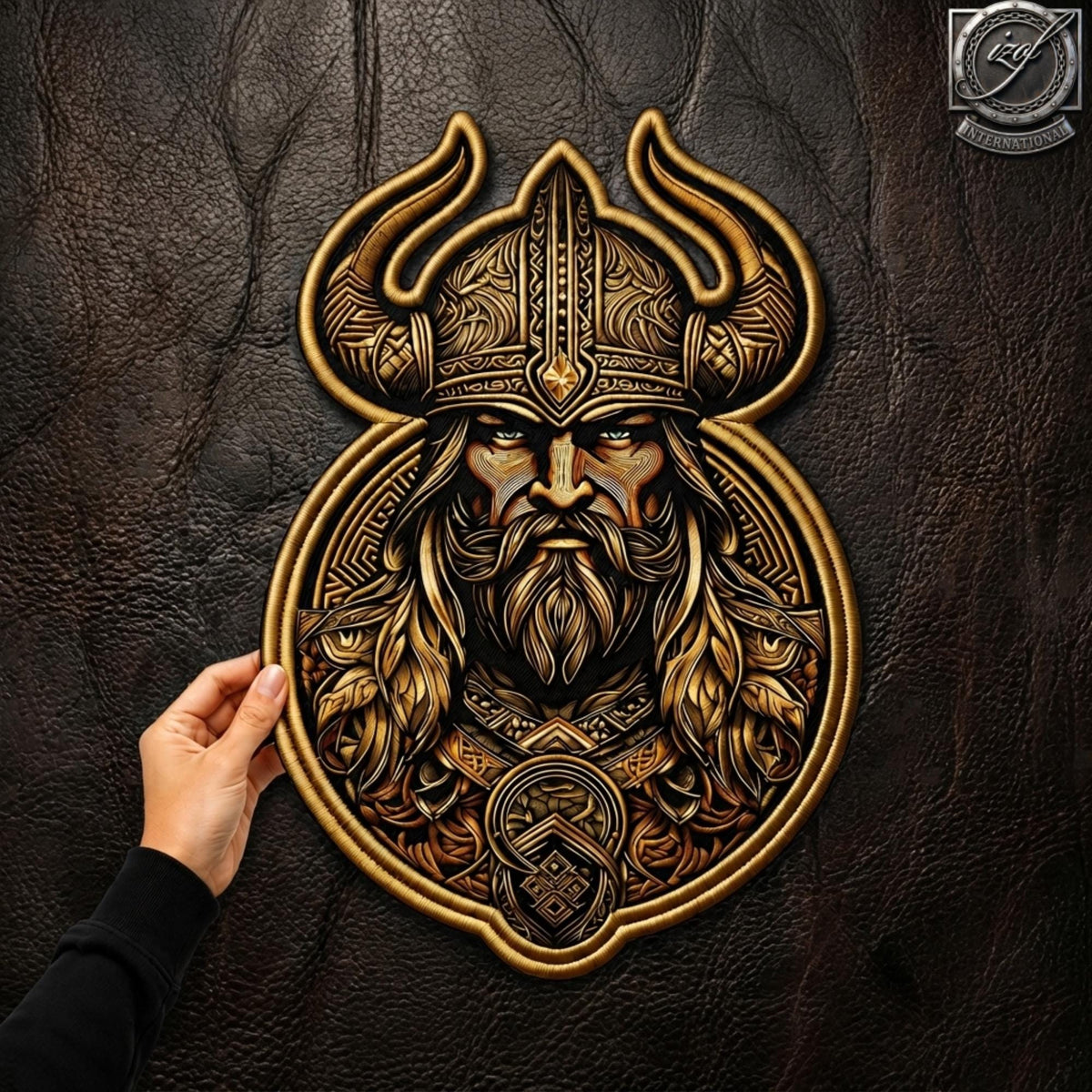 Viking Jacket - Viking Warrior Embroidered Patch, Norse Helmet Back Applique, Gold Black Gothic