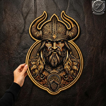 Viking Jacket - Viking Warrior Embroidered Patch, Norse Helmet Back Applique, Gold Black Gothic