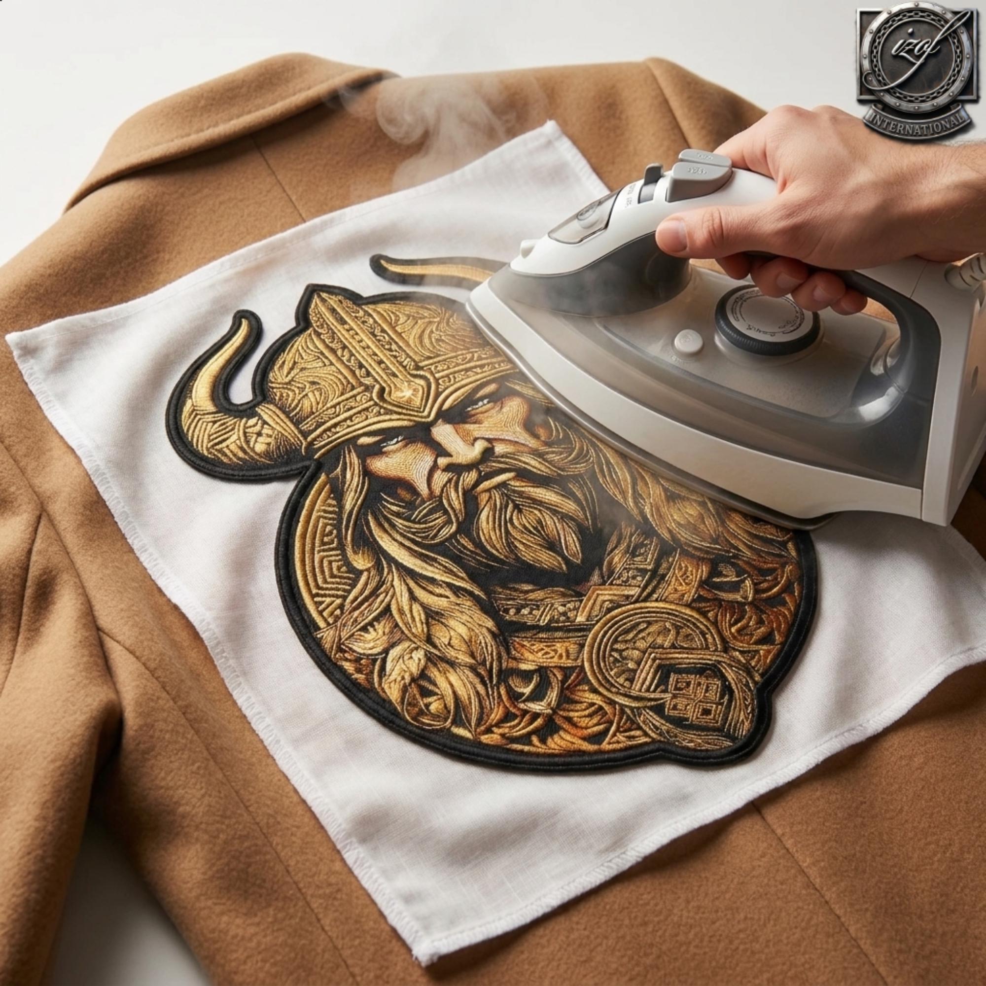 Viking Jacket - Viking Warrior Embroidered Patch, Norse Helmet Back Applique, Gold Black Gothic