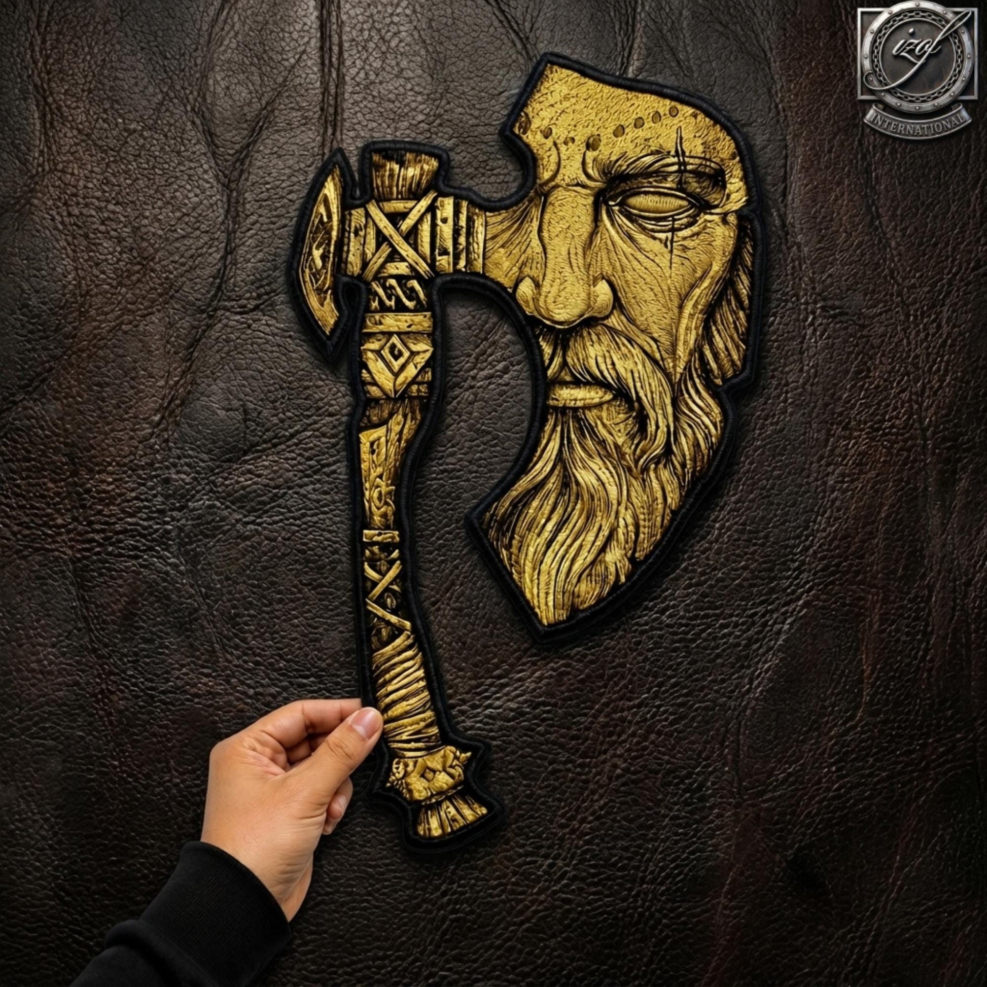 Viking Jacket - Viking Warrior Embroidered Patch, Norse Helmet Back Applique, Gold Black Gothic