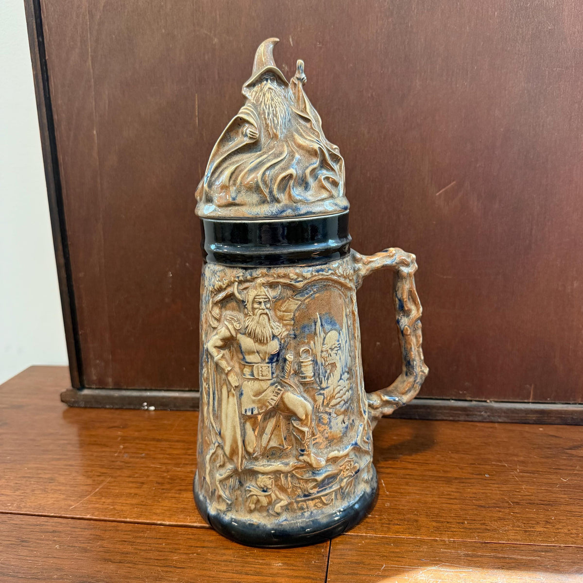 Viking Mug - Vintage Medieval Fantasy Ceramic Beer Stein Wizard Lid Viking Warrior Christmas Gift