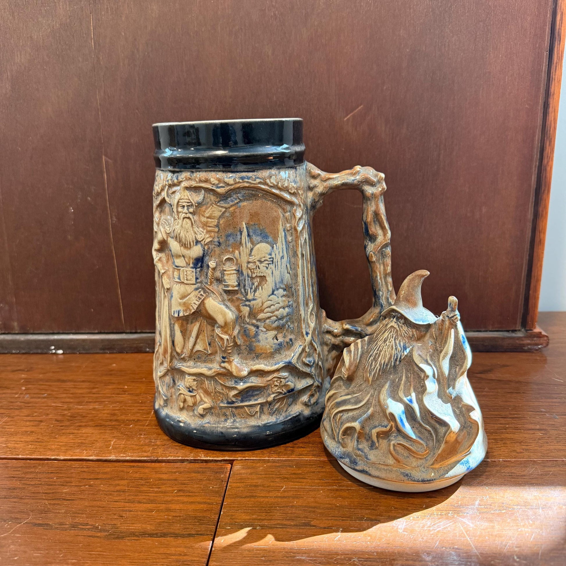 Viking Mug - Vintage Medieval Fantasy Ceramic Beer Stein Wizard Lid Viking Warrior Christmas Gift