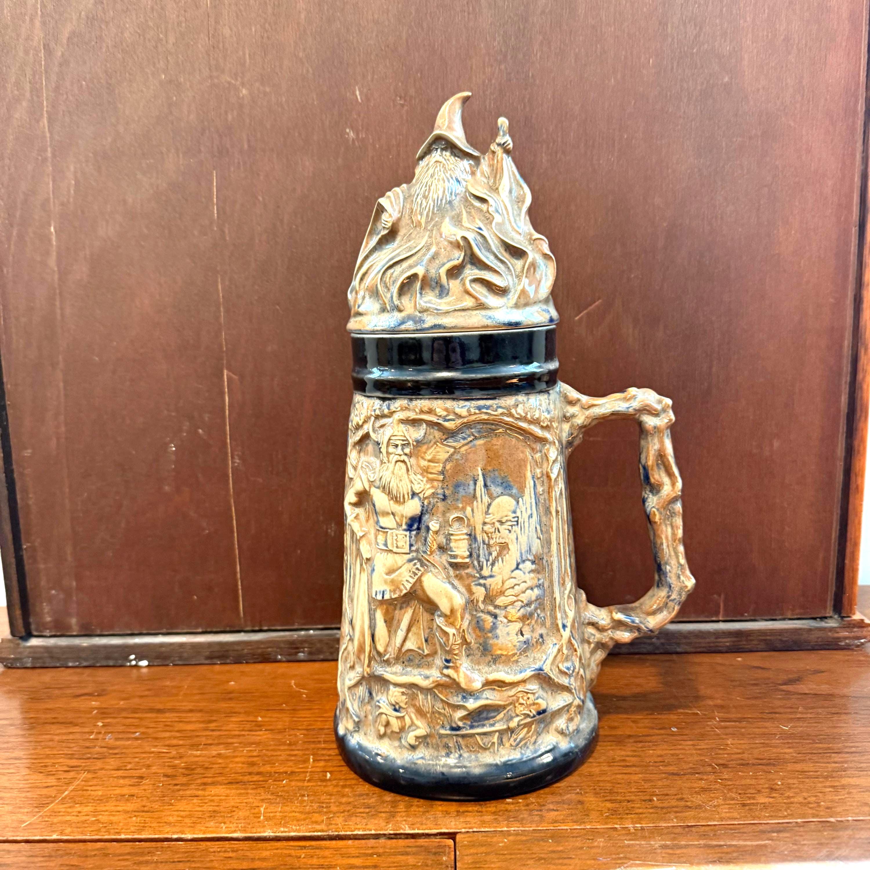 Viking Mug - Vintage Medieval Fantasy Ceramic Beer Stein Wizard Lid Viking Warrior Christmas Gift