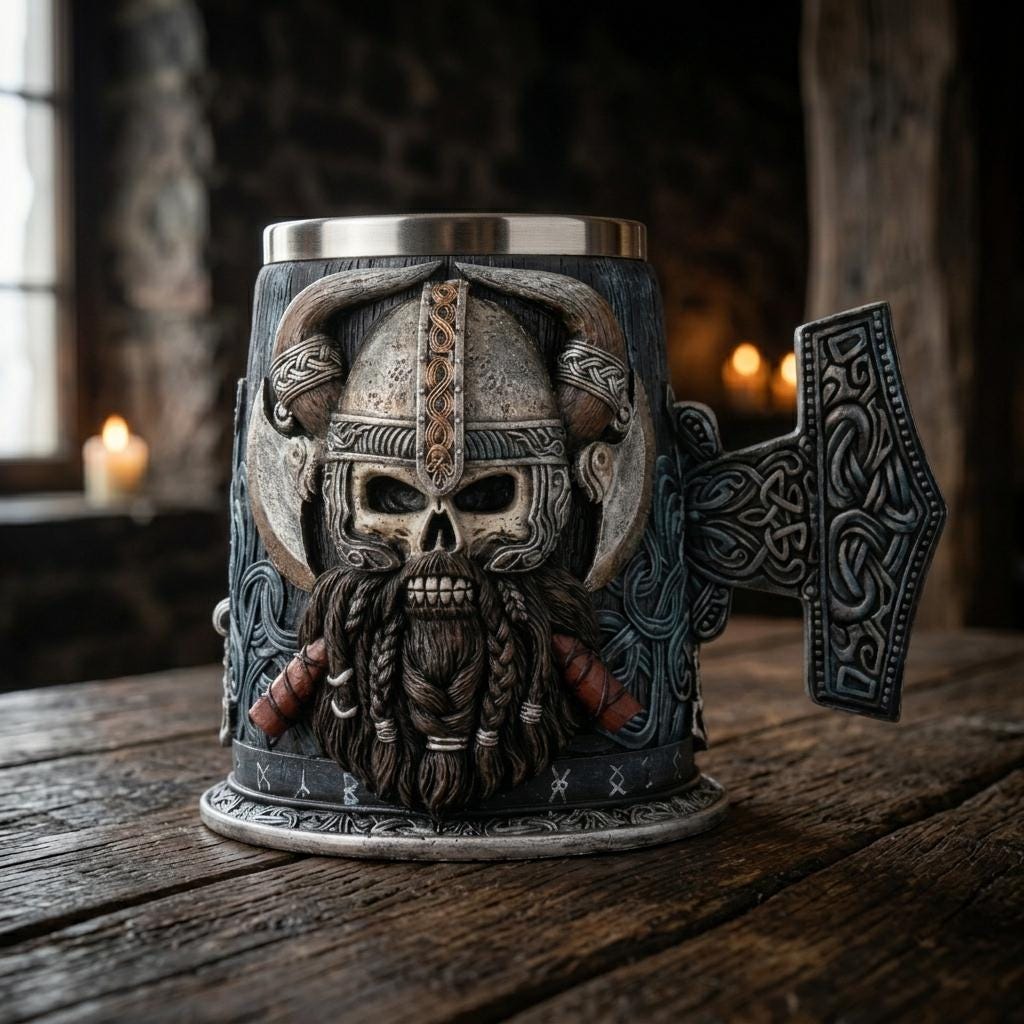 Viking Mug - Ivar the Bloodthirsty Viking Mug, 600ml Stainless Steel Beer Stein, Norse Warrior Cup
