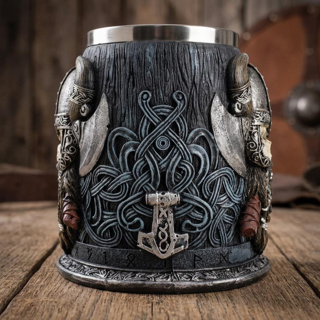 Viking Mug - Ivar the Bloodthirsty Viking Mug, 600ml Stainless Steel Beer Stein, Norse Warrior Cup