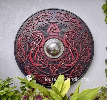 Viking Rune Weapon Replica - Handmade Viking Wooden Shield, Helm of Awe, Runes, Celtic Knots Wall