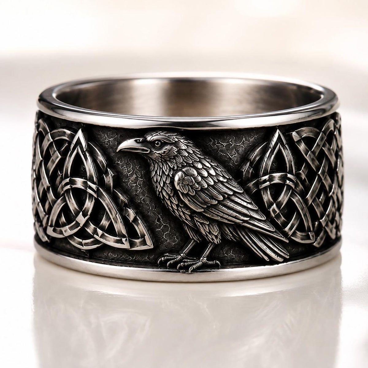 Viking Raven Ring - Sterling Silver Raven Ring, Celtic Knot Ring, Viking Raven Ring, Gothic Mens