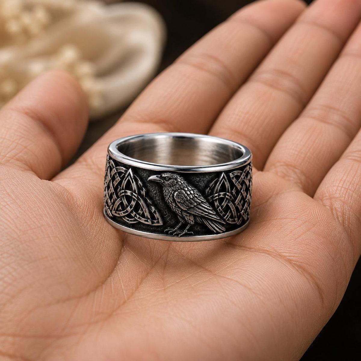 Viking Raven Ring - Sterling Silver Raven Ring, Celtic Knot Ring, Viking Raven Ring, Gothic Mens